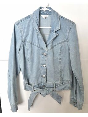 LC Lauren Conrad Denim Jean Jacket Light Wash with Tie Waist